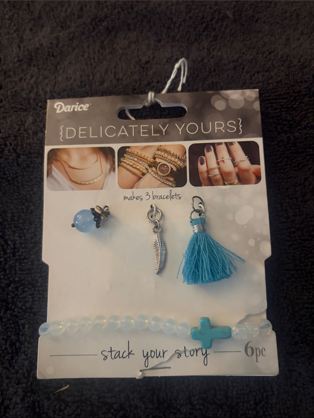 Darice Turquoise Blue Charm Bracelet Kit with Tassel, Feather & Cross